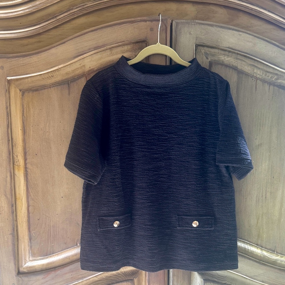 Ann Taylor black Textured Knit Top.